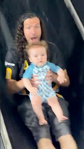Enzo's FiRST TiME on a waterslide!! he's not quite sure how to feel about it lol