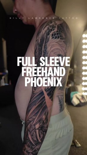 Stunning Full Sleeve Phoenix Freehand Tattoo Art