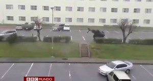 Raw Video Car driven by a typhoon in Japan