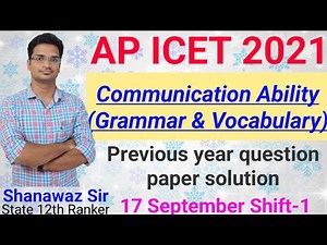 AP ICET 2021 Communication Ability (Grammar and Vocabulary) Previous year paper solutions | Shift-1|