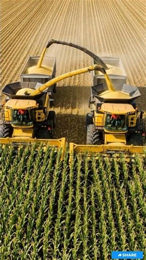 The synchronized movement of these agricultural titans during
