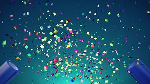 Confetti cannons fire confetti in the air - blue background | Premium Stock Video Footage