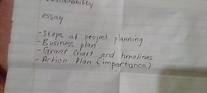 Here are some topics for an essay:Steps of project planningB... | Filo