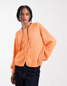 Pieces knitted cardigan in russet orange melange | ASOS