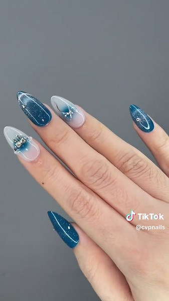 Denim vs. Tosca Color Nail Art Inspiration