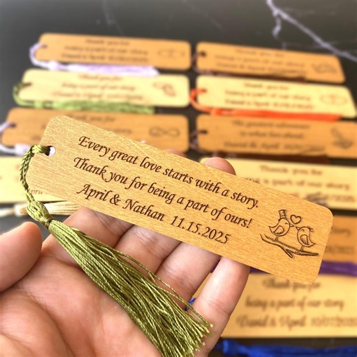 30 PCS Personalized Wooden Bookmarks With Tassel, Wedding Favors for Guests in Bulk, Engraved Rustic Bookmarks, Engagement Party Gifts - Etsy