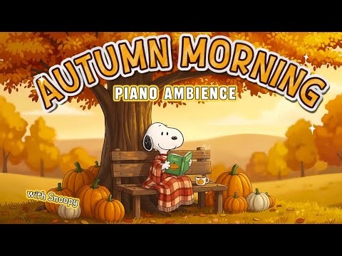 Snoopy with Cozy Morning Piano Ambience Autumn 🍂 | Soft Piano & Falling Leaves Sound