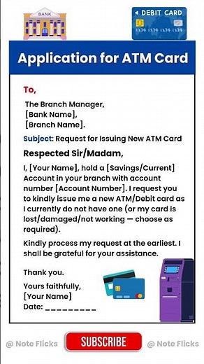 Application for New ATM Card | ATM Card Request Letter Format | Letter Writing