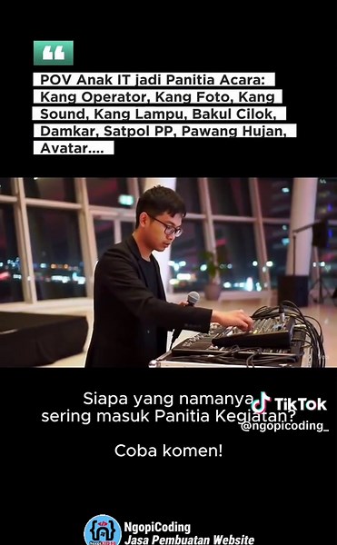 Siapa disini anak IT yang kalau ada acara dikasih tugas semuanya!?? #ngopicoding #jasapembuatanwebsite #jasawebsite #programmer #anakit #teknikinformatika #itsupport #itservices #hardware #software #pns #veo3 #viralreels #fyp #foryou