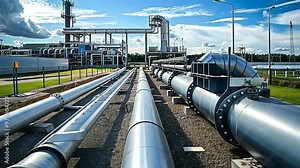 the modern infrastructure of the gas production plant, the interwoven network of pipes serves as a testament to the facility's capacity to transport gas with precision and reliability