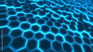 abstract blue background with futuristic glowing hexagons, 4k loop seamless animated technology backdrop