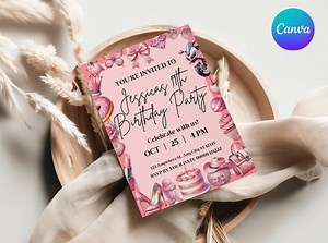 Pink Glitter Birthday Invitation | Editable Sparkle Party Invite | Any Age Printable Digital Invitation - Etsy