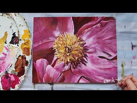 Close-Up Peony Flower Painting Tutorial Using Acrylics/ Cheryl Navarro
