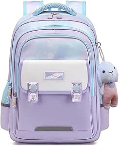 Cute School Backpack,Kids Bookbag Teen Daily Bunny Backpacks for Girls Boys,Kawaii Large Capacity Travel Bags Laptop (Lilac Purple)