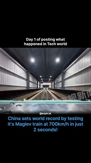 Explained. on Instagram: "Day-1 of posting daily Tech News... China just tested its next-gen Maglev train and hit an insane milestone — reaching 700 km/h in just seconds. Instead of using wheels, this train floats using powerful magnetic levitation, reducing friction almost to zero. That’s why it can accelerate incredibly fast while staying ultra-stable. This technology could redefine future transportation, cutting long-distance travel time dramatically while making trains quieter, smoother, and