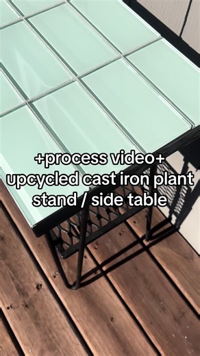 i upcycled a cast plant stand / side table with glass tile available now @homesegunda on ig i’m really happy with how this turned out, found the table and happened to have the perfect tiles to fit, excited for more like this!! #fyp #upcycling #upcycledfurniture #glass #tiling #plantstand #side #table #process #reseller #project #foryou #foryoupage #ebay #etsy #forsale #refurbish #furniture #flip #beforeafter #vintage