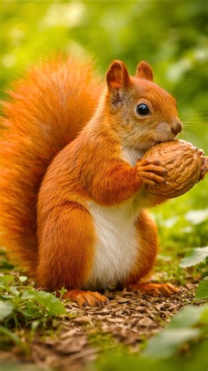 Cute Red Squirrel Eating a Giant Walnut | Adorable Wildlife Moment 🐿️