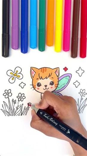 Easy Cat Fairy Coloring! Step-by-Step Marker Art for Kids 💖