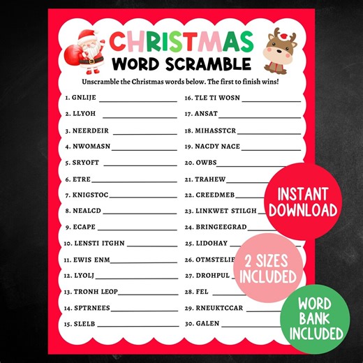 Christmas Word Scramble, Printable Christmas Game, Christmas Party Game, Easy Christmas Game for Kids and Adults, Classroom Christmas Game - Etsy Australia
