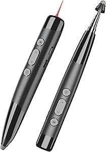 Clicker for PowerPoint Presentations, Wireless Presenter Remote with Stylus Pen & Telescopic Pointer | Hyperlink, Volume Control | Rechargeable USB for PC, Mac