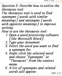 Describe how to utilise the thesaurus tool.The thesaurus tool... | Filo