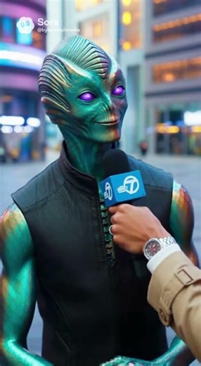 Aliens getting interviewed about their thought of earth. #fake #sora #news #alien #interview #funny