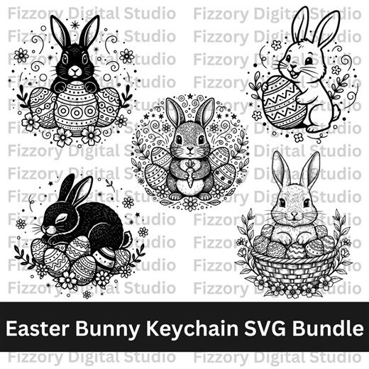 Easter Bunny Keychain SVG Bundle | Cute Bunny Circle Keyring SVG | Laser Cut Wood Engraving Files | Cricut & Silhouette | Easter Gift DIY - Etsy