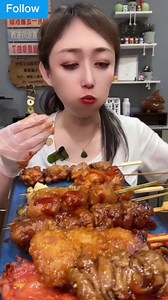 Pork, meatball, and egg skewer mukbang Jing Ning Mukbang #mukbang #eatingshow | Hana Mukbang
