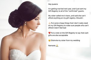 Bride considers uninviting sister from wedding as she can’t afford registry gift