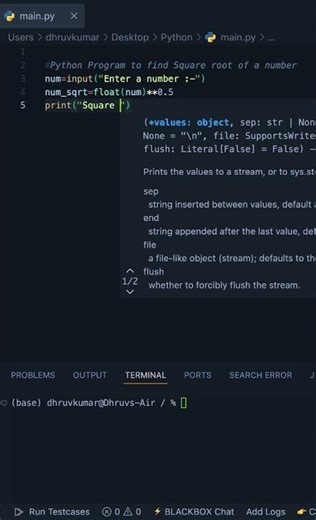 Square root of a number #python #coding #shorts