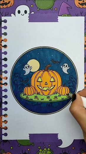 Coloring Cute Pumpkin Halloween Scene | Fun Art for Kids