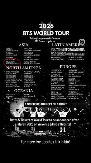 Dates and Tickets of world tour to be announced after March 2026 on Weavers and HYBE Official #bts