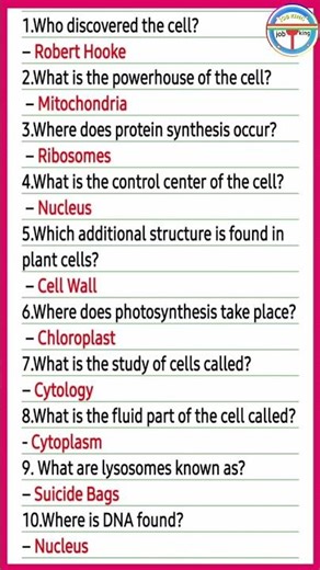 Most Important Cell Biology Q&A for Exams! 💯 | Top 10 Cell Biology Questions Every Student Must Know