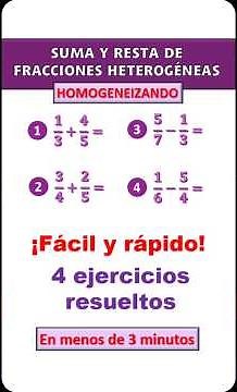 Suma y resta de fracciones heterogéneas homogeneizando | 4 ejercicios resueltos | #fracciones