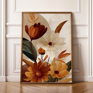 Retro Fall Floral Print: Burnt Orange Botanical Art (digital Download) - Etsy