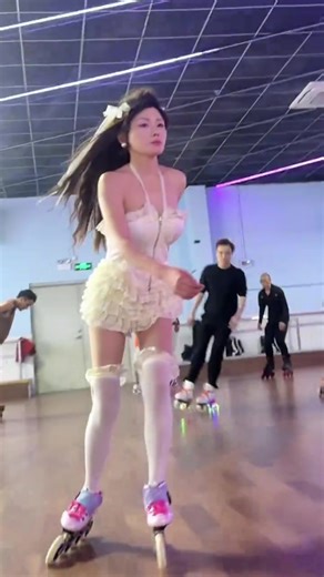 Adorable Roller Skating Girl Showcases Skills