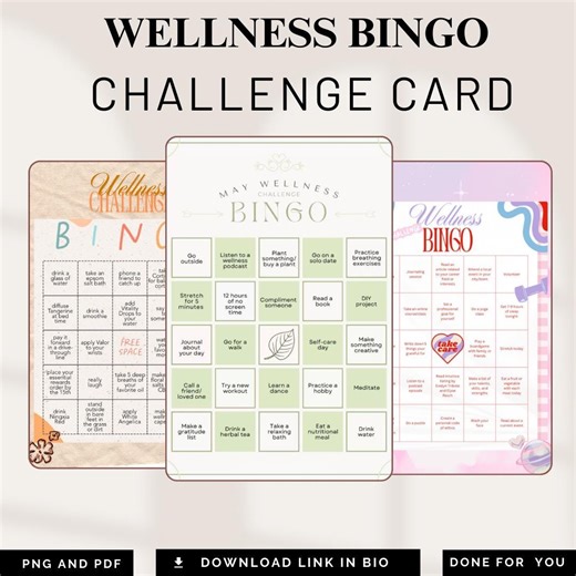 Wellness Bingo Challenge Card PNG PDF Success Roadmap Health Growth Mastery Blueprint Mindset Achievement Kit Mindfulness Activity Pro Set - Etsy