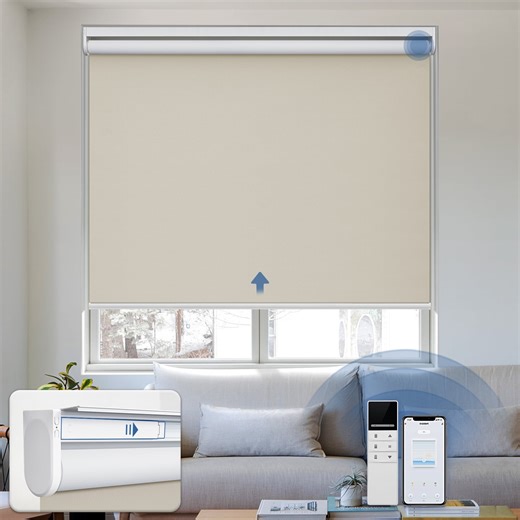 Keego Motorized Blinds with Remote Control Rechargeable Battery Automatic Window Shades Smart Blackout Roller Shades for Home Office Hotel Beige 46"W X 72"H