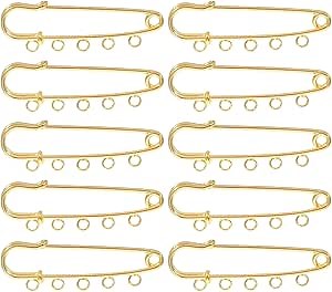 Gold Safety Pins with Holes 10Pcs Alloy Brooch Pins for DIY Crafts Jewelry Making Scarf Sweater Blanket and Clothing Accessories