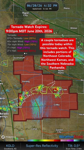 A tornado watch remains in effect today - June 20th, 2026