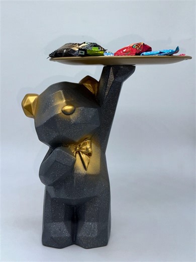 Luxury Bear Butler Tray – Charcoal Gray & Gold Resin Candy Holder | Modern Home Decor - Etsy