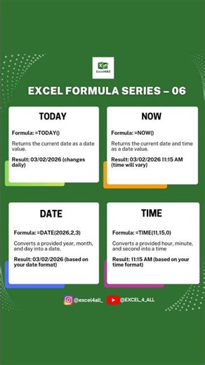 Beginner to Pro: Excel Formula Series - 06 | DATE & TIME Functions ✨ #shorts #excel #youtube