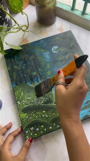 Acrylic art tutorial. Night Scenery painting idea #shortvideo #art #shorts #acrylicpainting #artist