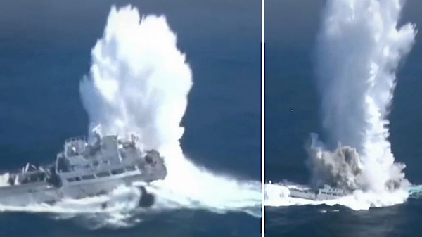 Chinese submarine torpedo triggers massive water column in explosive test