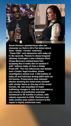 Sarah Paulson jokes about Diddy's baby-oil scandals and “Freak-Offs” in a new All’s Fair episode. #SarahPaulson #Diddy #AllsFair #Hulu #CelebrityNews #PopCulture #LegalScandal | Muhammad Ridwan