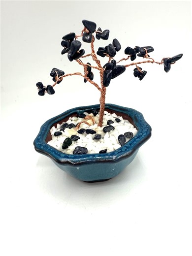 Copper Wire Bonsai Tree Sculpture: Handmade Art With Blue Sandstone Chips. - Etsy