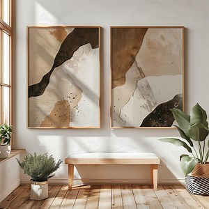 Set of Two Wabi Sabi Abstract Wall Arts / Japandi Design / Large Wall Art / Beige and Brown / Modern Decor / Digital Printable - Etsy