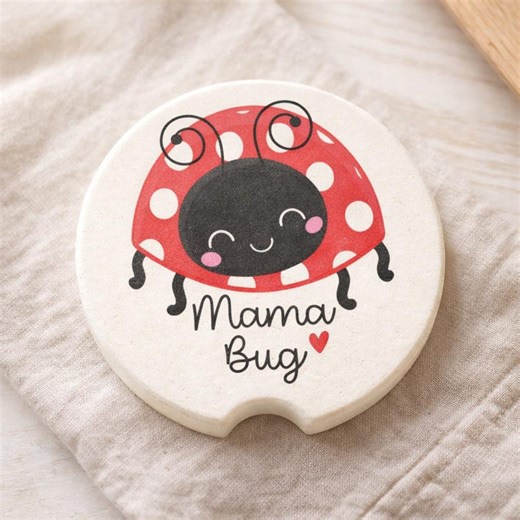 Mama Bug Ladybug Car Coaster Set, Soapstone Car Coasters for Mom, Cute Ladybug Gift for Mothers Day, Car Cup Holder Absorbing Coaster - Etsy