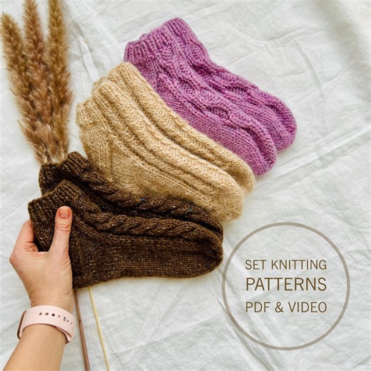 Cable Knit Ankle Socks Pattern Set, Beginner Slippers (PDF Pattern) - Etsy Canada