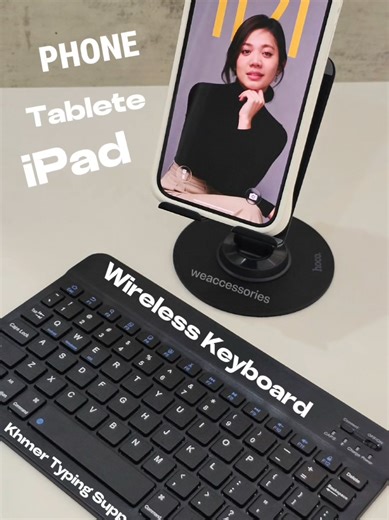 Wireless Keyboard ⌨️ - suitable to mobile phone, Tablet, iPad, PC computer and other device - Compatible with iOS, Window, Mac, Android - Khmer Typing supporting - Easy switching to other languages #គ្រឿងលំអរទូរស័ព្ទ #weaccessories #wireless #keyboard